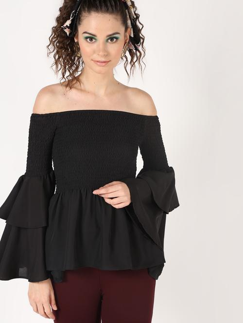 off shoulder asymmetric bell sleeved top - 16627354 - Standard Image - 0