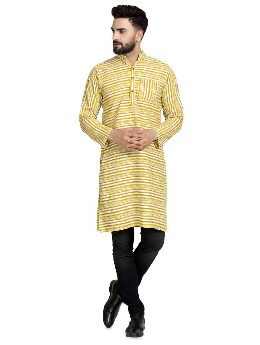 yellow striped long kurta - 16632038 - Zoom Image - 0