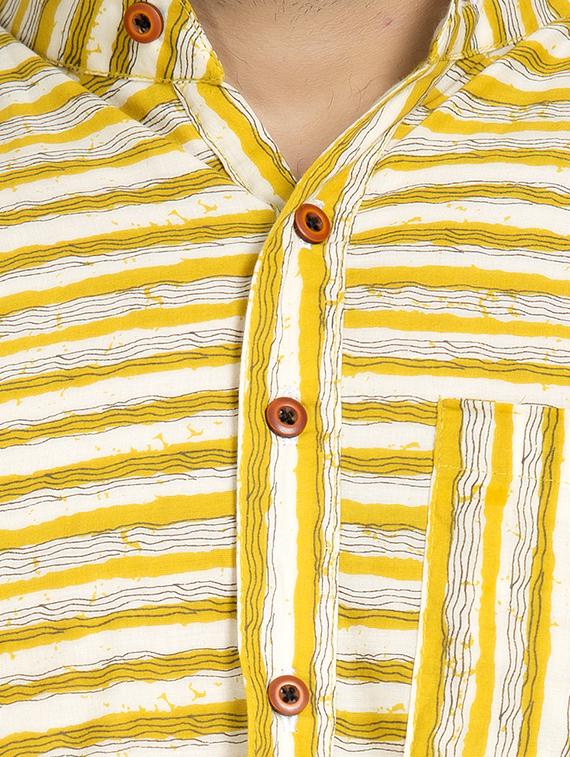 yellow striped long kurta - 16632038 - Standard Image - 3