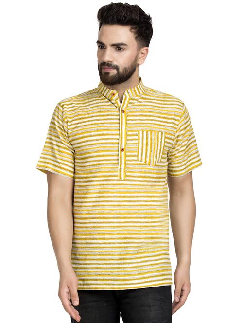 yellow striped short kurta - 16632039 - Standard Image - 0