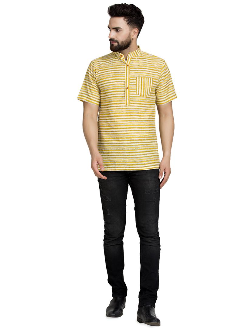 yellow striped short kurta - 16632039 - Standard Image - 3