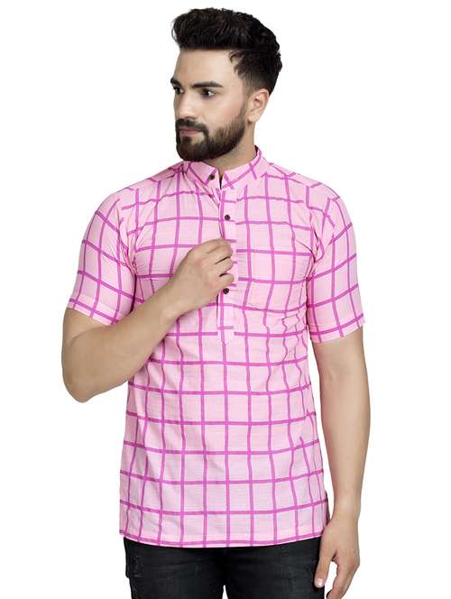 pink checkered short kurta - 16632043 -  Standard Image - 0