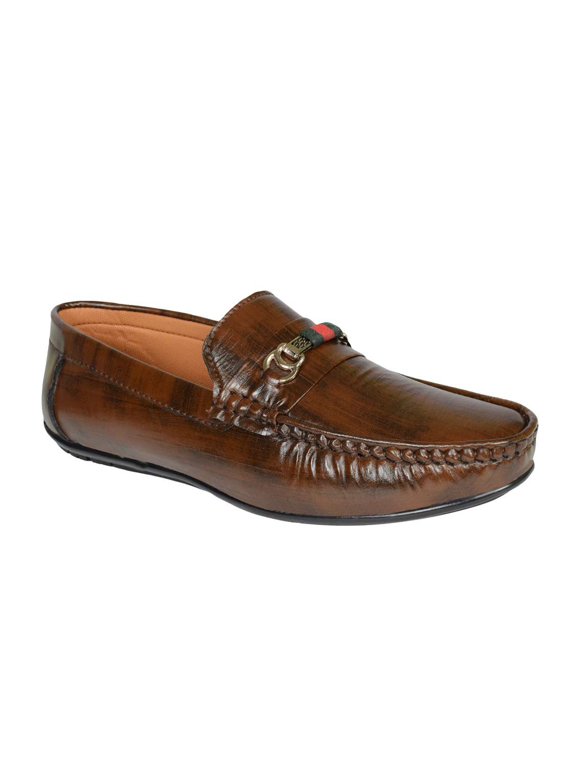 brown leatherette slip on loafers