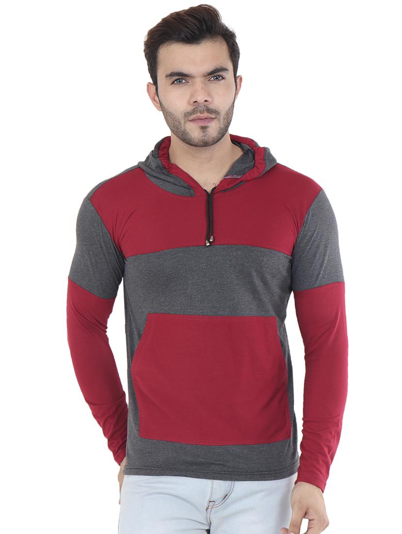 grey color block cut & sew hooded t-shirt - 16633122 - Zoom Image - 0
