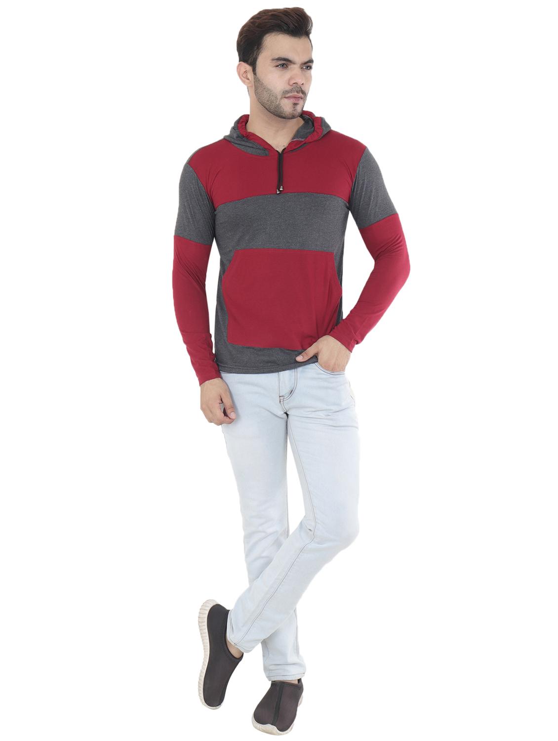 grey color block cut & sew hooded t-shirt - 16633122 - Standard Image - 3