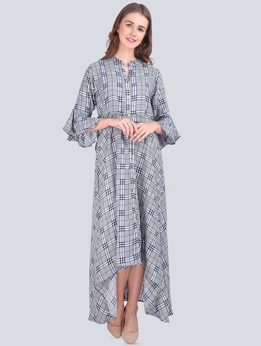 checkered asymmetric ethnic dress - 16633943 - Zoom Image - 0
