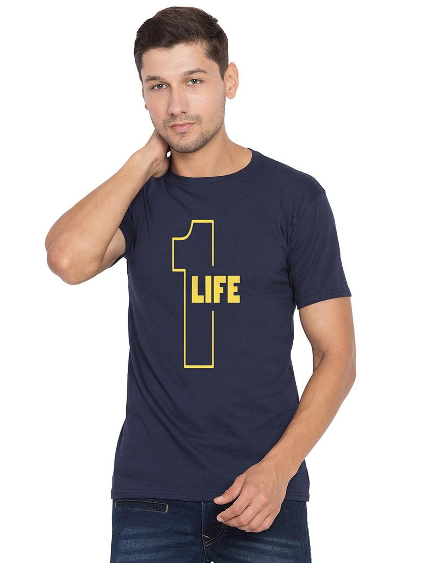 navy blue chest print t-shirt - 16634035 - Zoom Image - 0