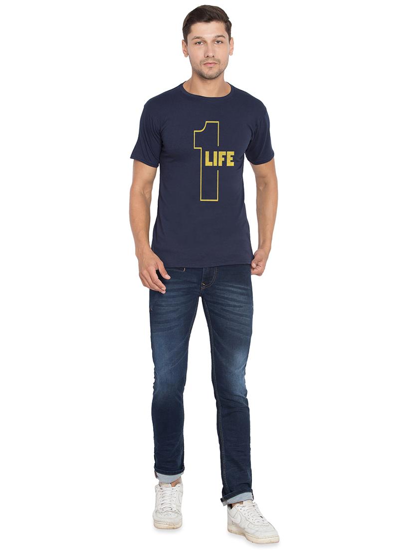 navy blue chest print t-shirt - 16634035 - Standard Image - 3