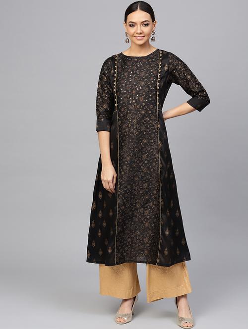 gold print a-line kurta - 16634736 -  Standard Image - 0