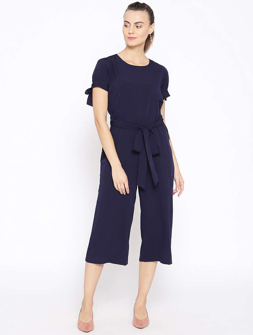 tie front solid jumpsuit 