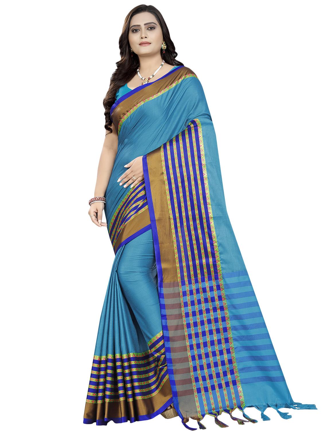 solid printed saree with blouse - 16637761 -  Zoom Image - 0