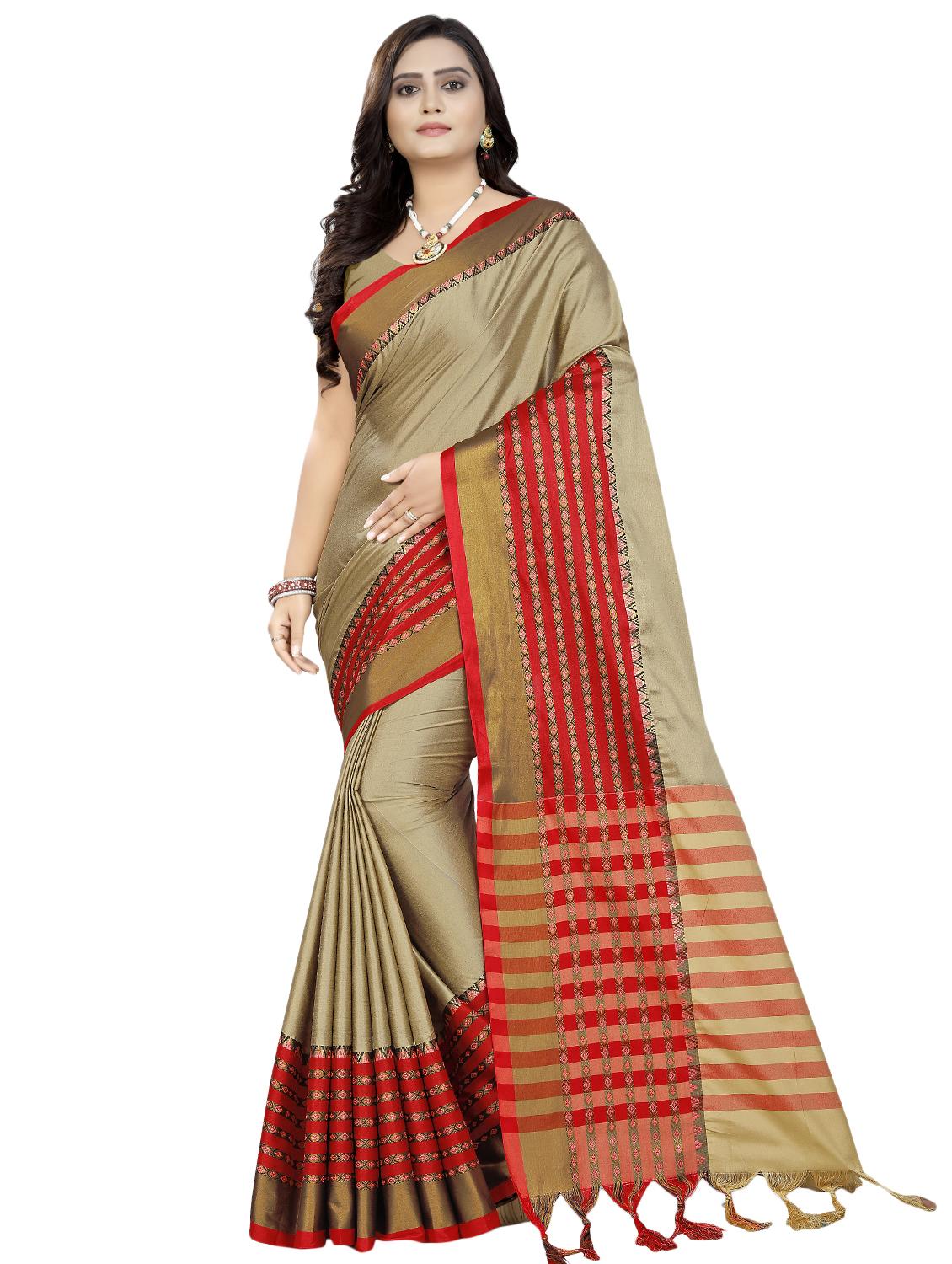 solid printed saree with blouse - 16637763 -  Zoom Image - 0