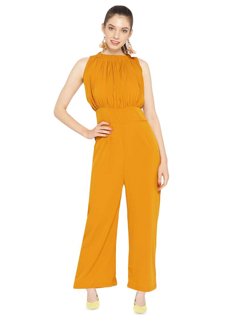 mock neck gathered jumpsuit 
