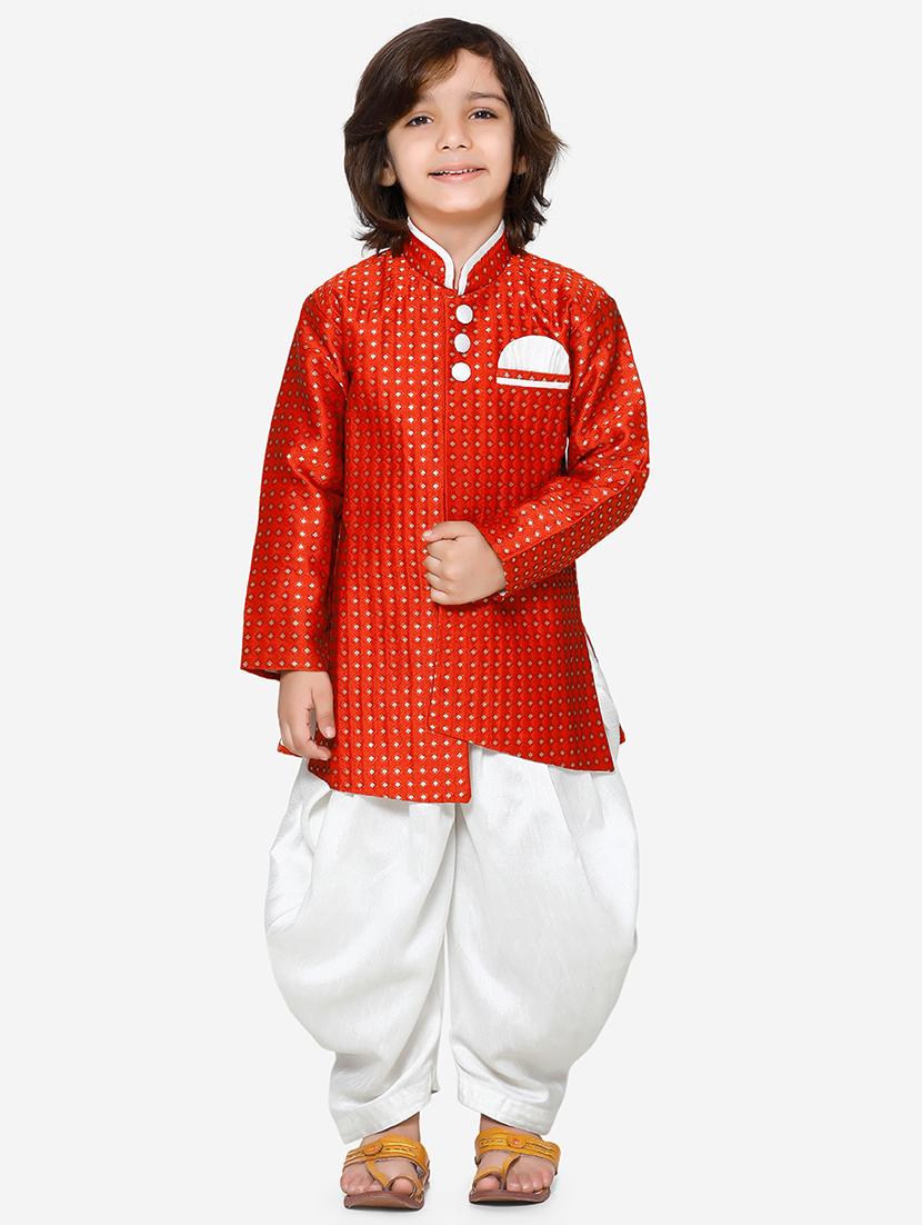 red jute kurta and dhoti set - 16638545 - Zoom Image - 0