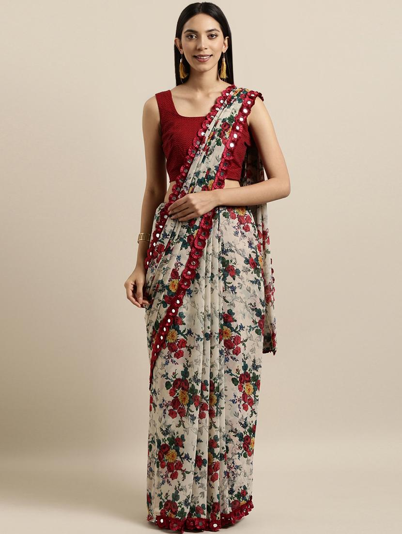 floral printed saree with blouse - 16640336 -  Zoom Image - 0