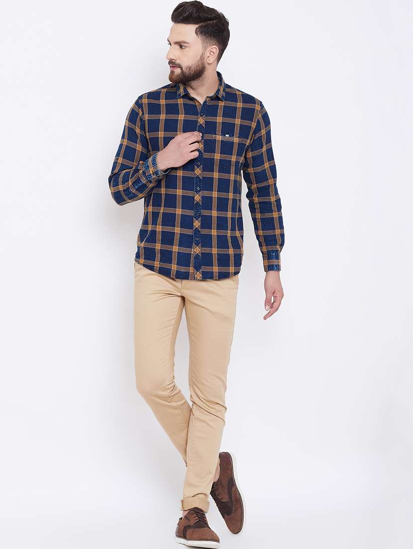yellow checkered casual shirt - 16640429 - Zoom Image - 0