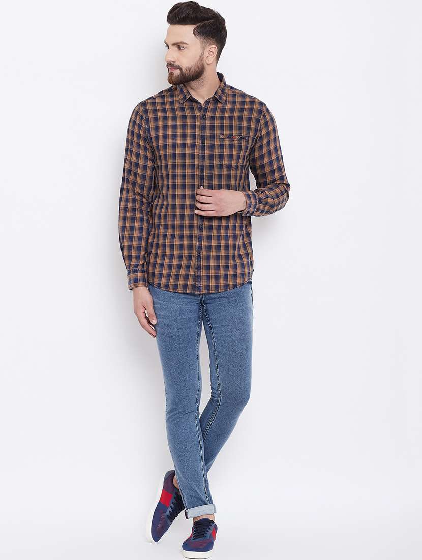 yellow checkered casual shirt - 16640433 -  Zoom Image - 0