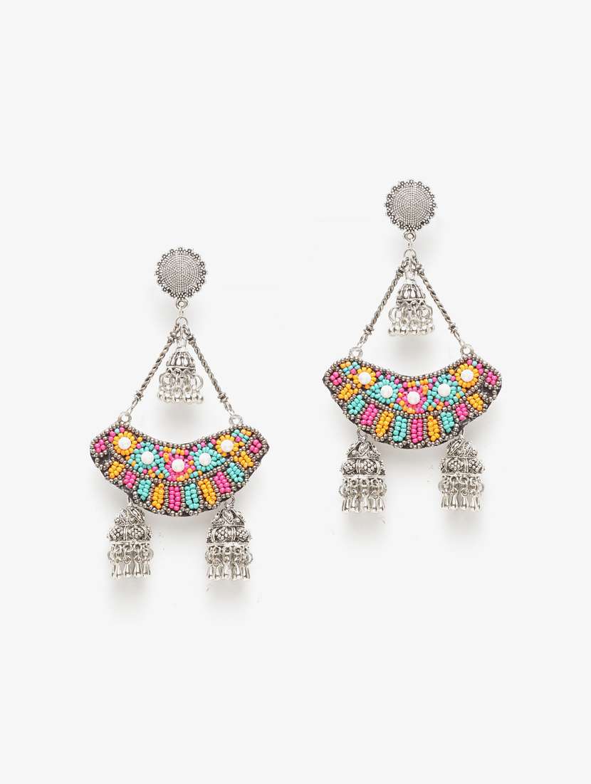 multi colored metal jhumka earring