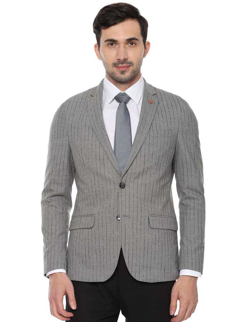 grey striped single breasted formal blazer