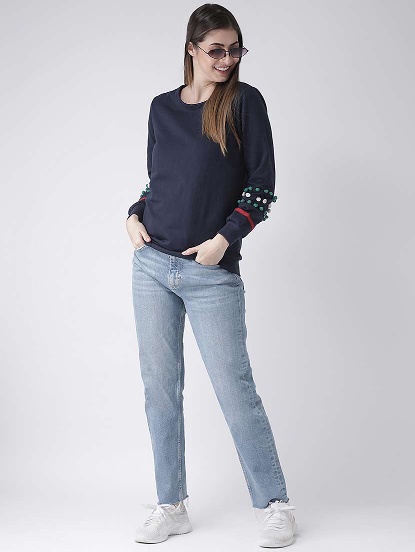 pom pom detail solid sweatshirt - 16645816 - Zoom Image - 0