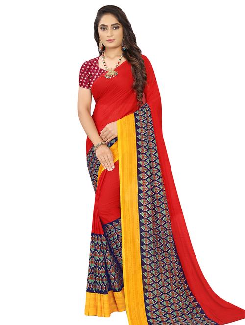 women's printed red colored saree with blouse - 16645997 - Standard Image - 0