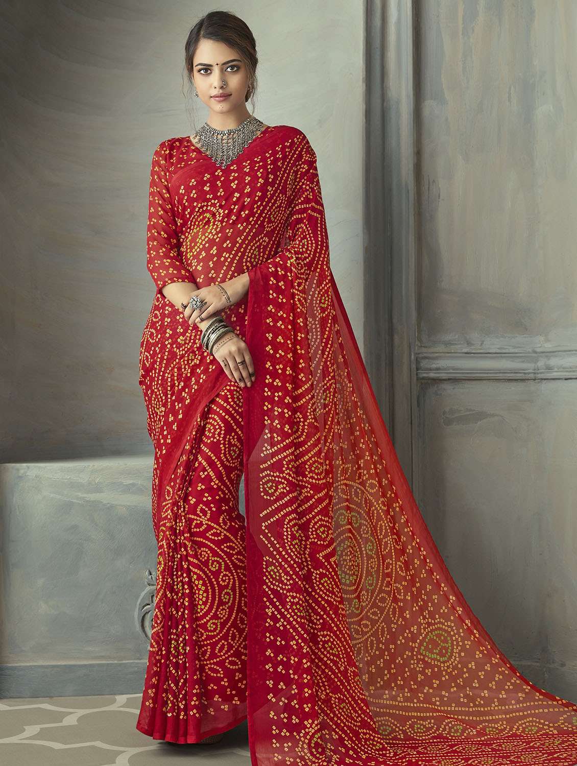 bandhani printed saree with blouse