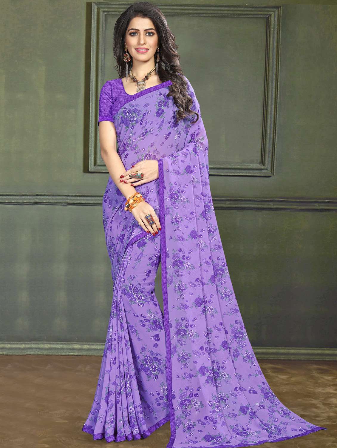 floral printed saree with blouse