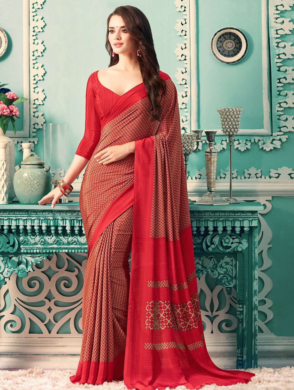 floral printed saree with blouse