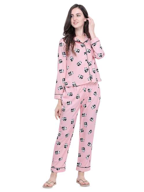 lapel neck quirky print pyjama set - 16649630 - Standard Image - 0