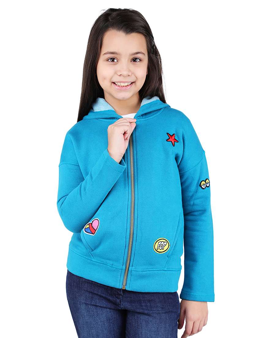 blue quirky patch hooded sweatshirt
