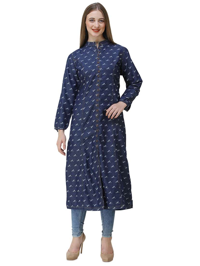 denim printed straight kurta 