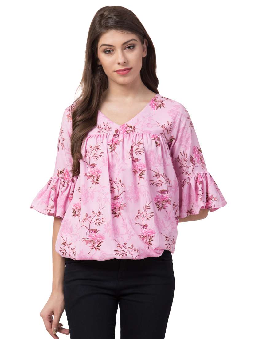 bell sleeved floral blouson top