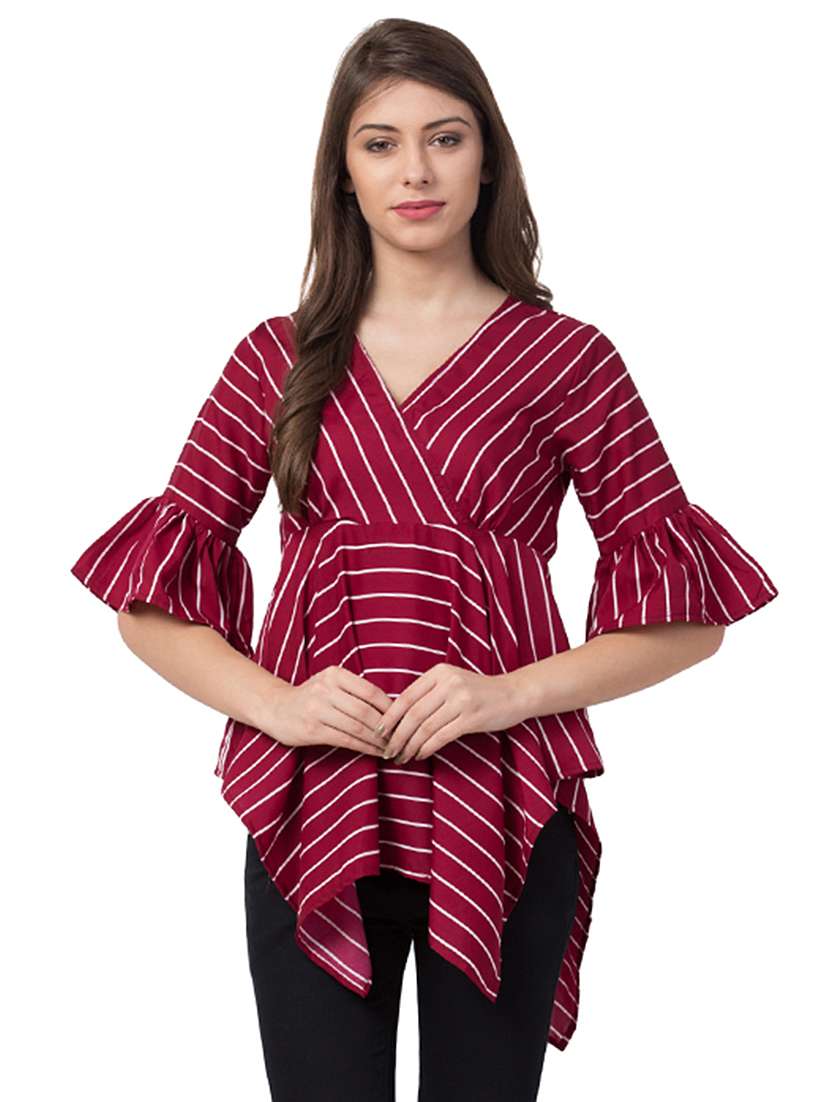 bell sleeved striped asymmetric top