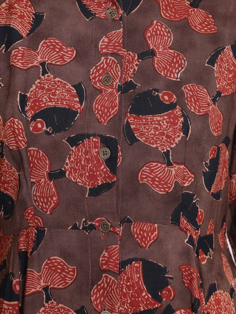 women brown block printed kurta pant set - 16659132 - Standard Image - 3