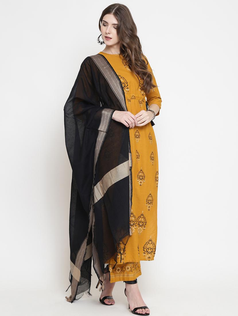 ethnic motifs high-slit kurta palazzo set - 16659139 - Zoom Image - 0