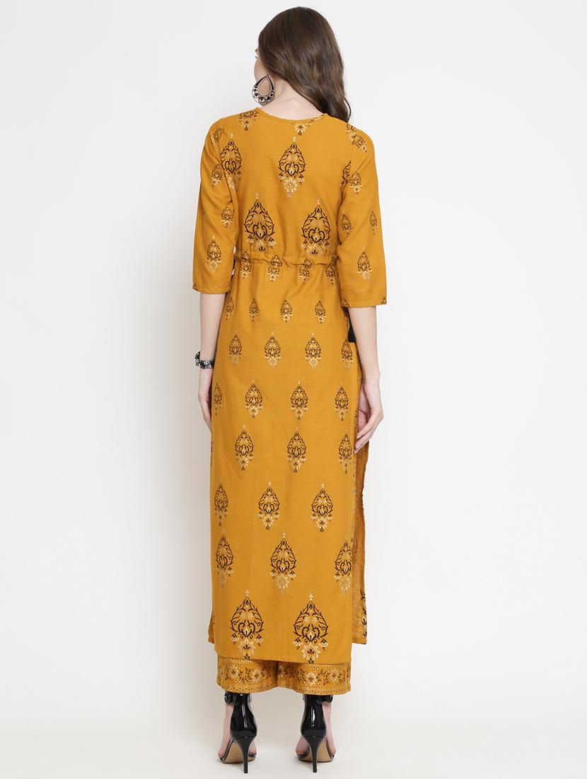ethnic motifs high-slit kurta palazzo set - 16659139 - Standard Image - 3
