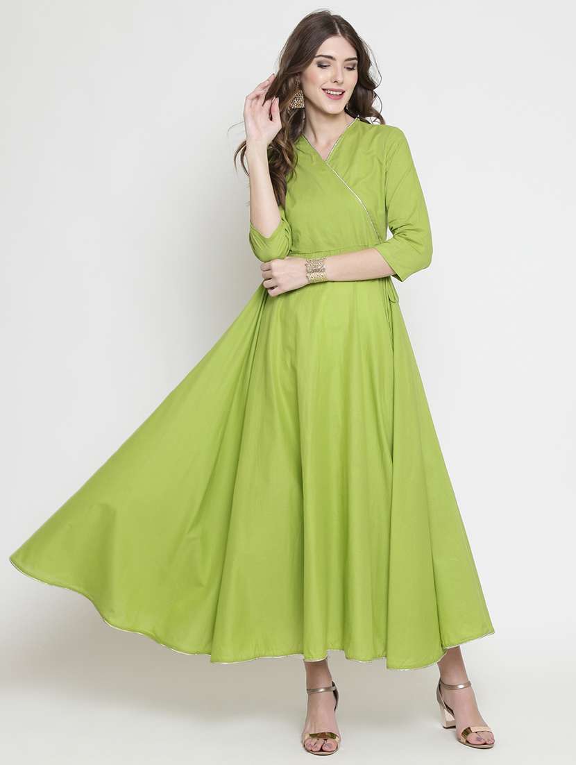 soild flared angrakha kurta - 16659216 - Zoom Image - 0