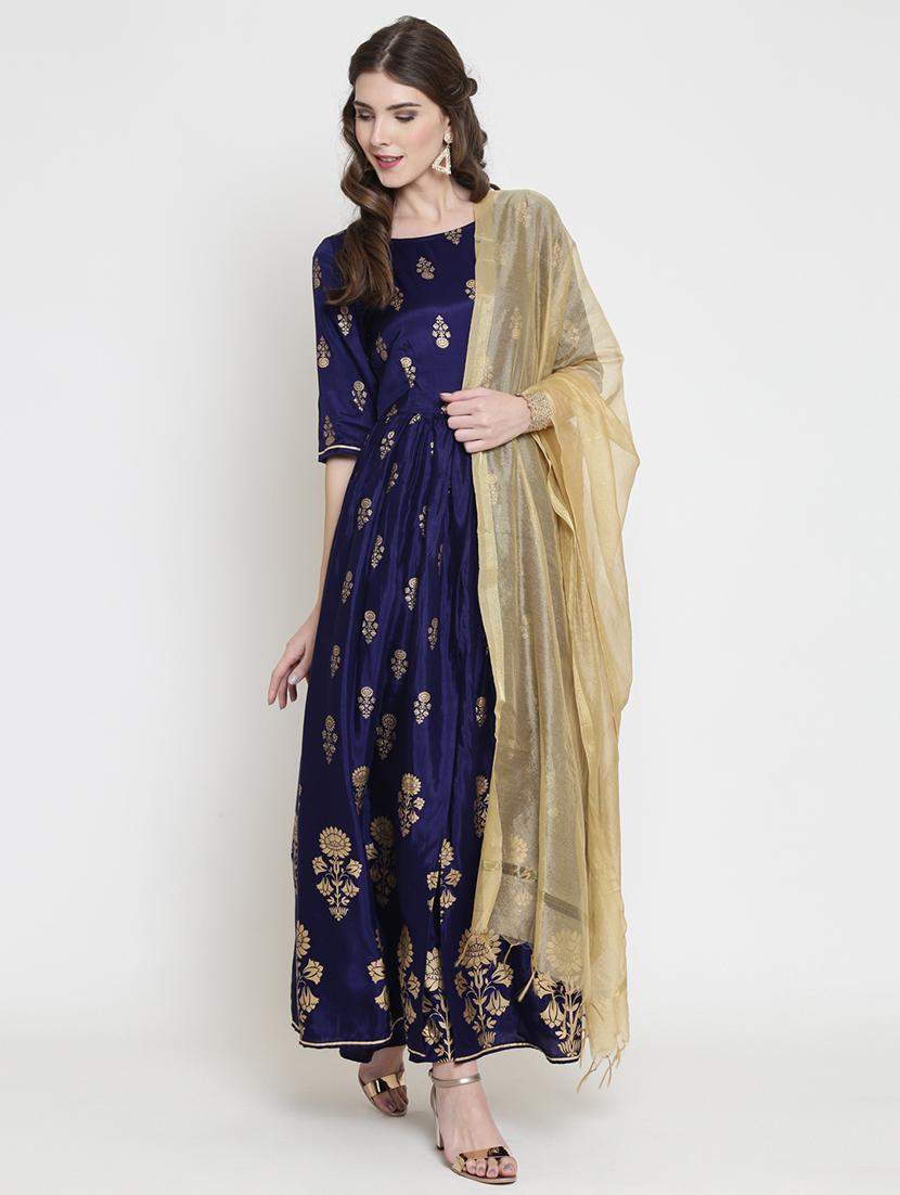 foil printed flared ethnic dress - 16659221 -  Zoom Image - 0