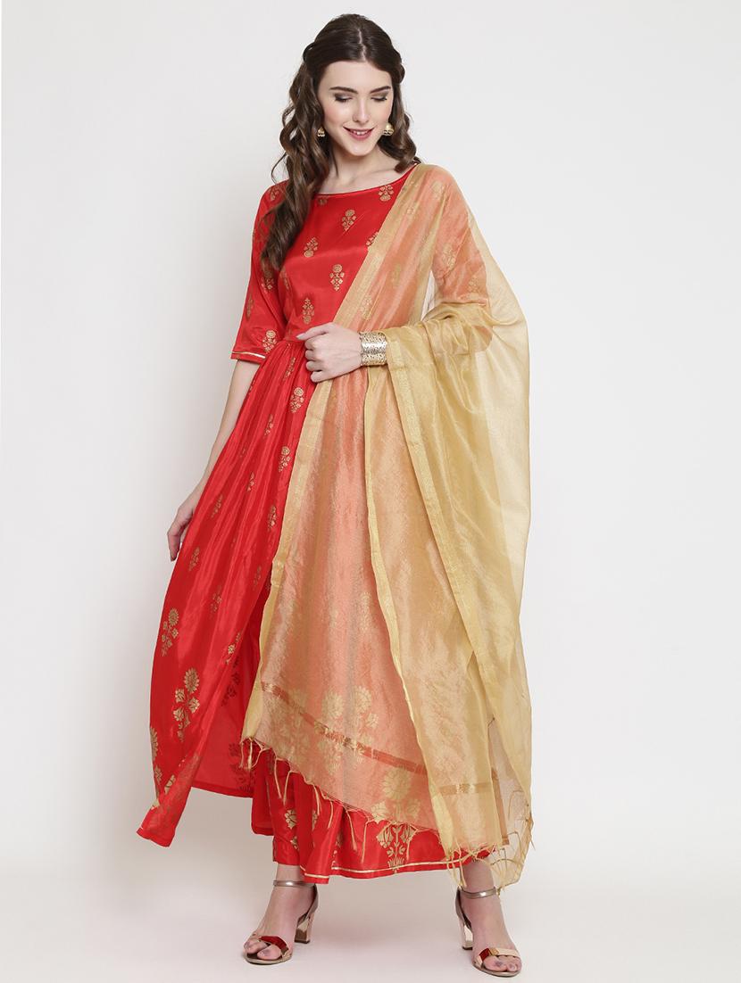 foil printed flared ethnic dress - 16659222 - Zoom Image - 0