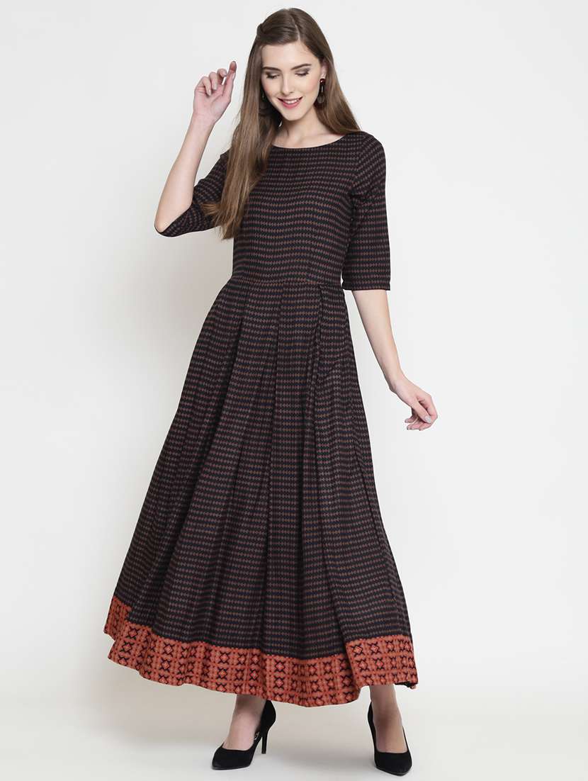 geometric print flared ethnic dress - 16659235 -  Zoom Image - 0