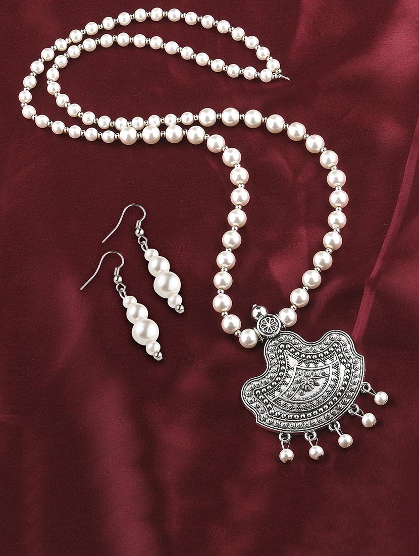 silver plated pearl long pendants with earring - 16659274 - Zoom Image - 0