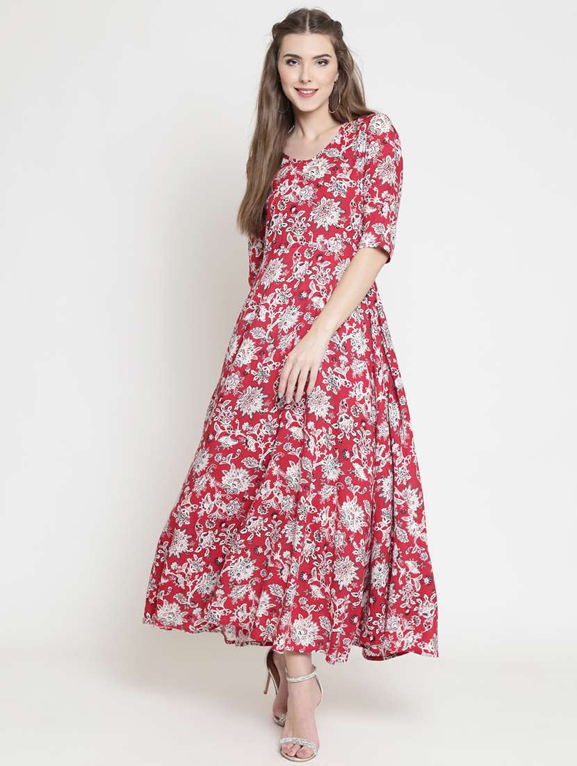 round neck floral maxi dress - 16659347 - Zoom Image - 0