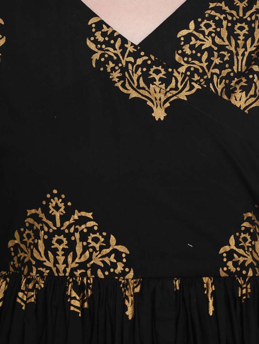 women black foil print kurta skirt set - 16659349 -  Standard Image - 3