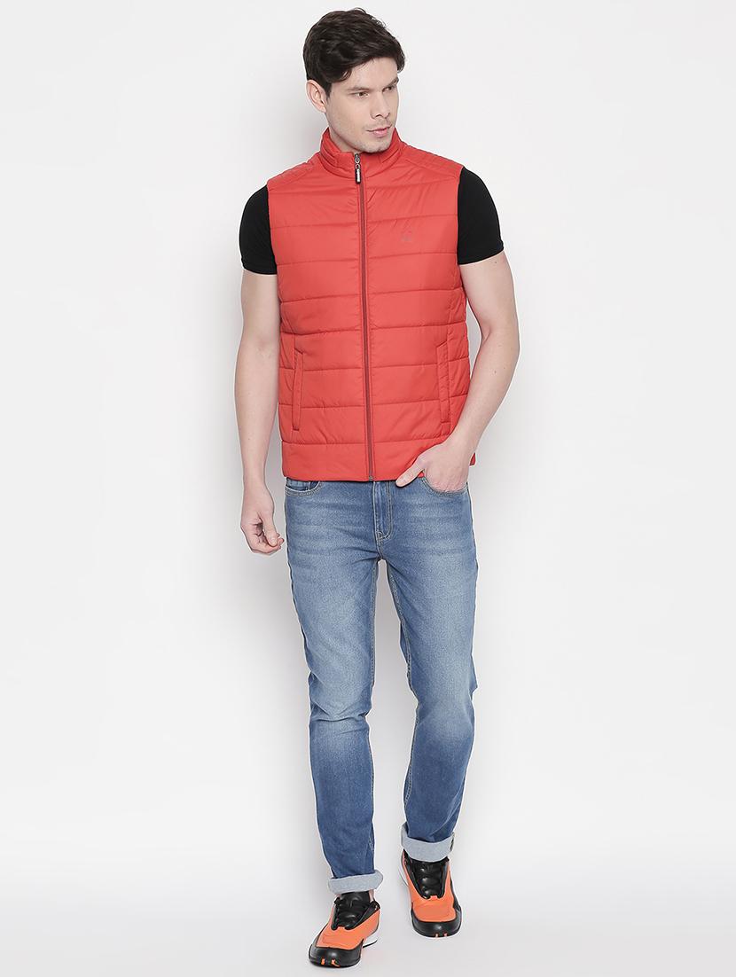 orange solid quilted jacket - 16659386 - Standard Image - 3