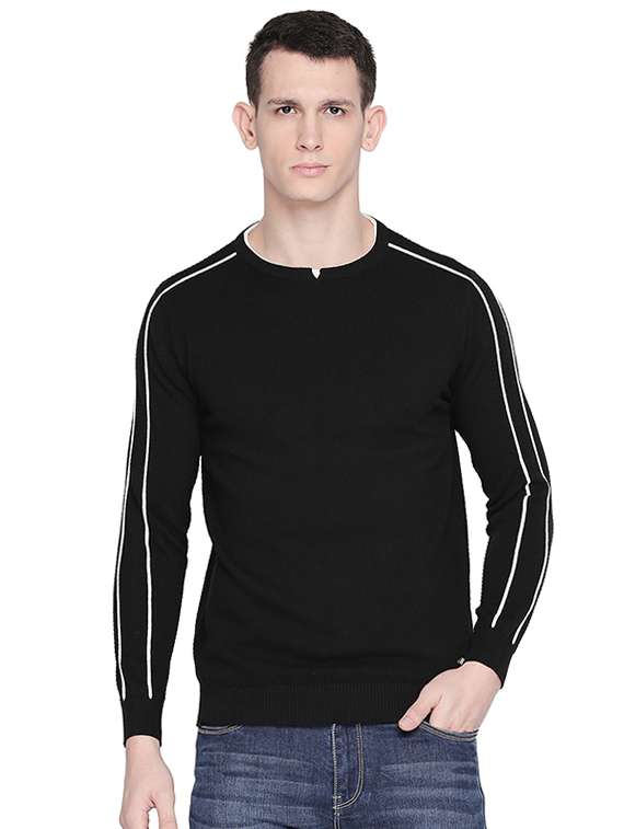 Buy online Black Solid Pullover from Sweaters (Pullovers and