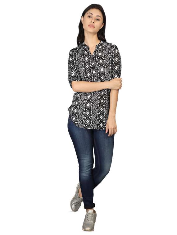 women's straight mandarin neck top - 16659478 - Standard Image - 3