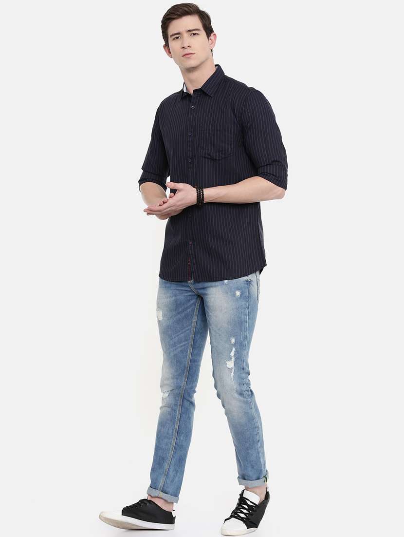 navy blue striped casual shirt - 16661097 - Standard Image - 3
