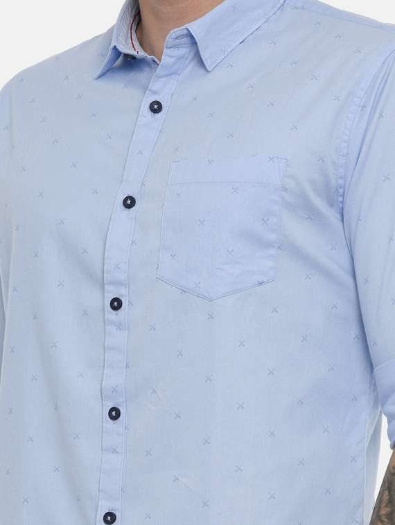 light blue printed casual shirt - 16661482 - Standard Image - 3