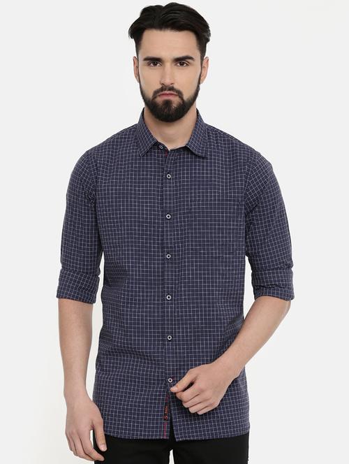 navy blue checkered casual shirt - 16661493 -  Standard Image - 0