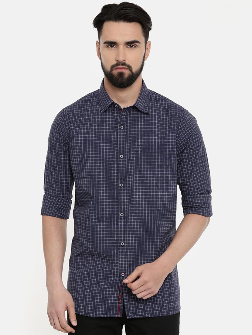 navy blue checkered casual shirt - 16661493 -  Zoom Image - 0